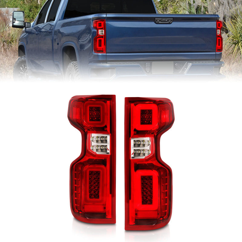 Load image into Gallery viewer, Anzo 19-21 Chevy Silverado Work Truck Full LED Tailights Chrome Housing Red Lens G2(w/C Light Bars)
