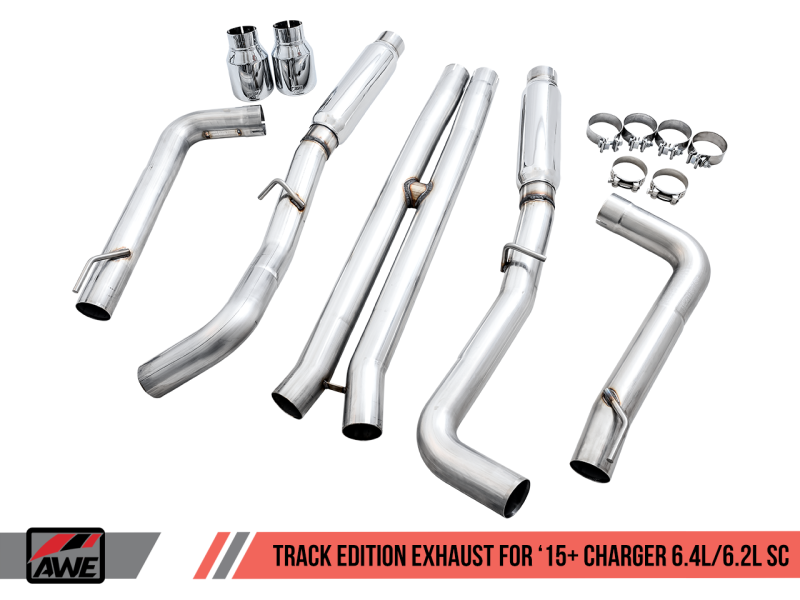 Load image into Gallery viewer, AWE Tuning 2015+ Dodge Charger 6.4L/6.2L Supercharged Track Edition Exhaust - Chrome Silver Tips
