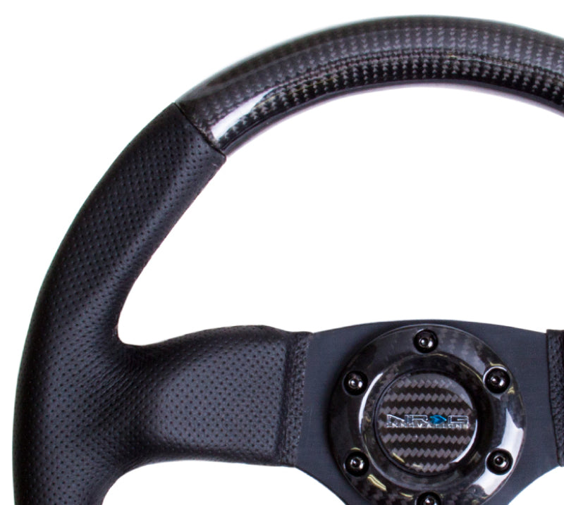 Load image into Gallery viewer, NRG Carbon Fiber Steering Wheel (320mm) Flat Bottom &amp; Leather Trim w/Black Stitching
