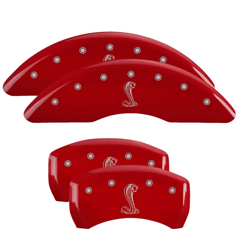 Load image into Gallery viewer, MGP 4 Caliper Covers Engraved Front &amp; Rear Tiffany Snake Red finish silver ch

