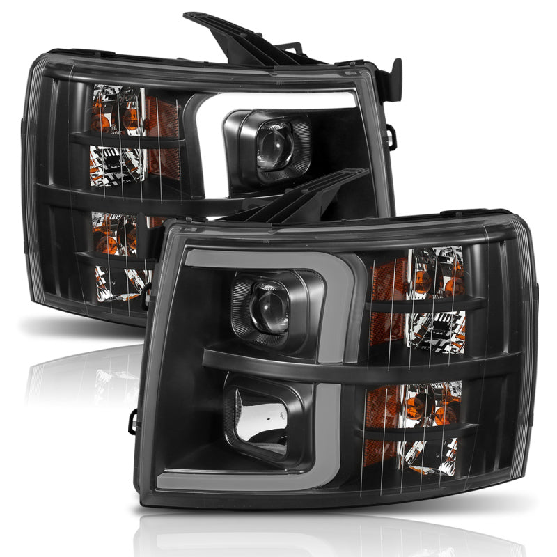 Load image into Gallery viewer, ANZO 07-13 Chevrolet Silverado 1500 Plank Style Projector Headlights Black w/ Amber
