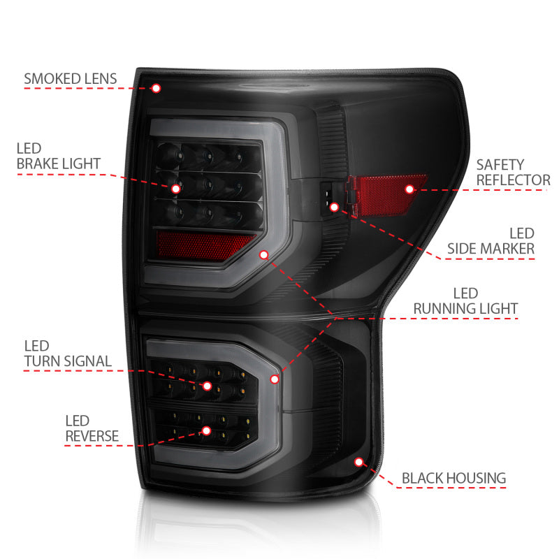 Load image into Gallery viewer, ANZO 2007-2013 Toyota Tundra LED Taillights Plank Style Black w/Smoke Lens
