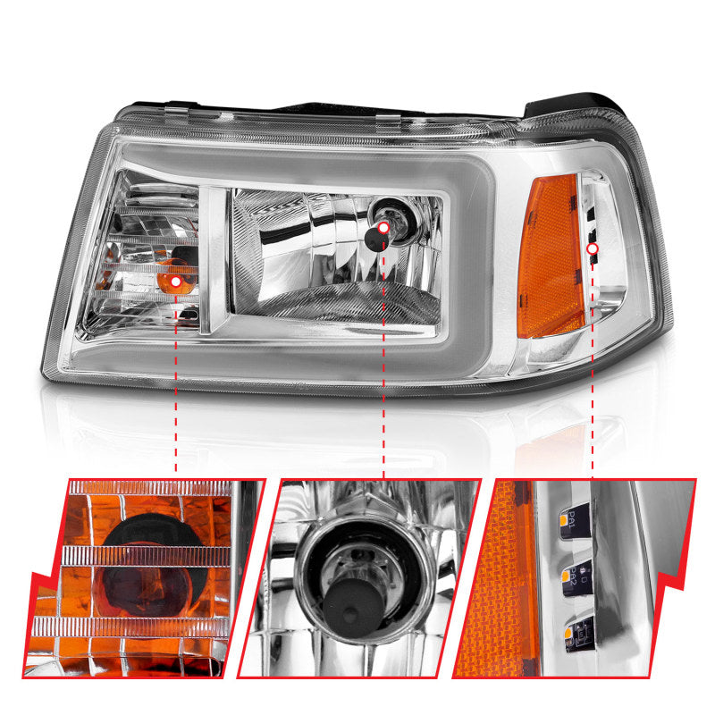 Load image into Gallery viewer, ANZO 2001-2011 Ford Ranger Crystal Headlights w/ Light Bar Chrome Housing
