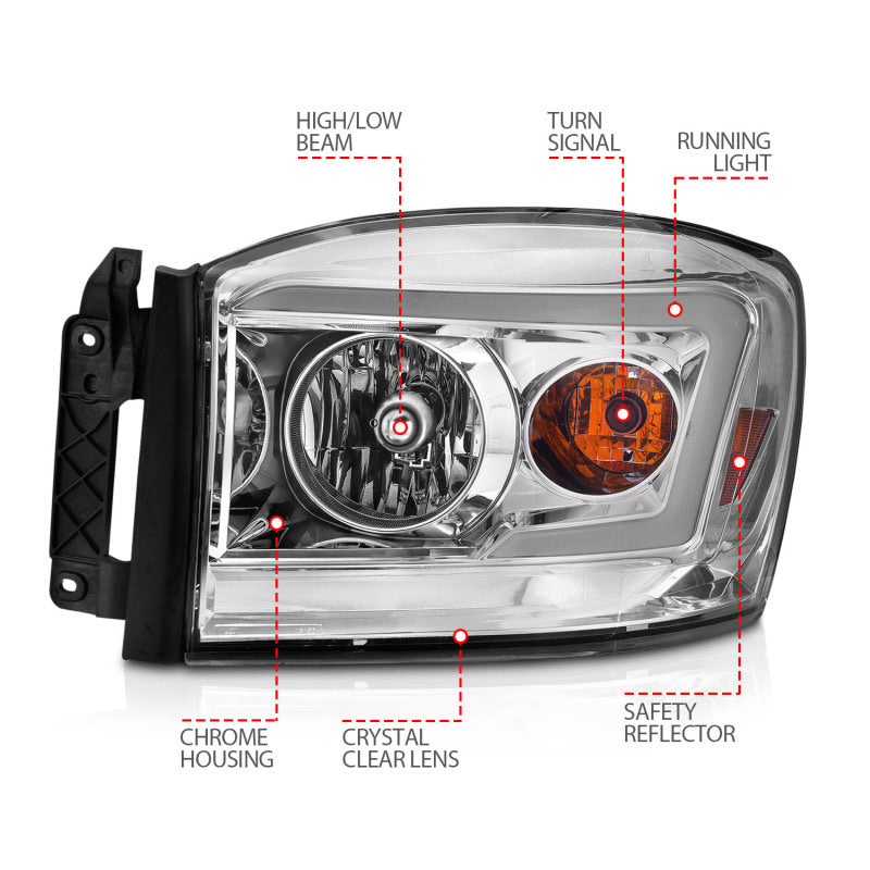 Load image into Gallery viewer, Anzo 06-09 Dodge RAM 1500/2500/3500 Headlights Chrome Housing/Clear Lens (w/Switchback Light Bars)
