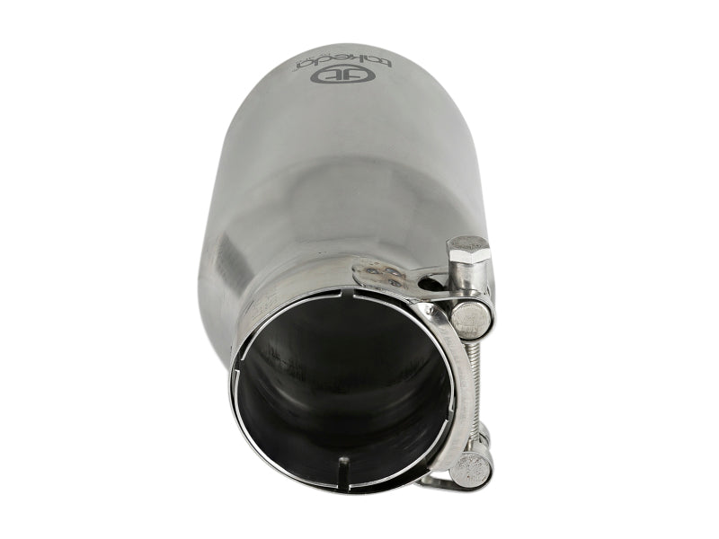 Load image into Gallery viewer, aFe Takeda 304 Stainless Steel Clamp-On Exhaust Tip 2.5in. Inlet / 4in. Outlet / 8in. L - Polished
