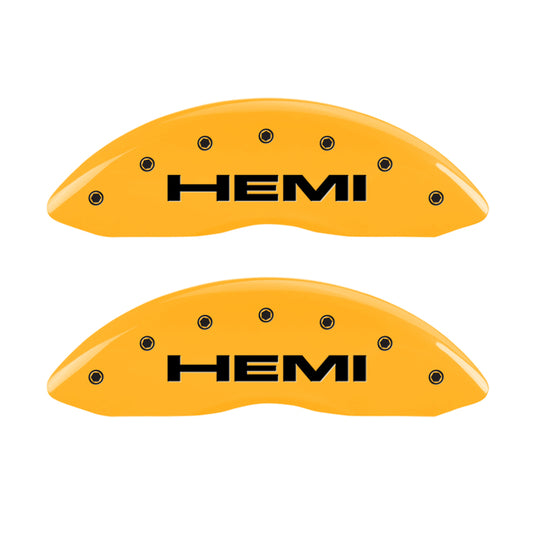 MGP 4 Caliper Covers Engraved Front & Rear Hemi Yellow finish black ch