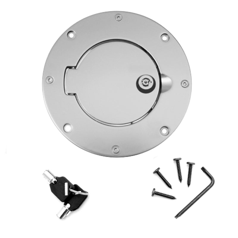 Load image into Gallery viewer, Rugged Ridge Gas Cap Door Locking Brushed Aluminum 97-06 Jeep Wrangler TJ
