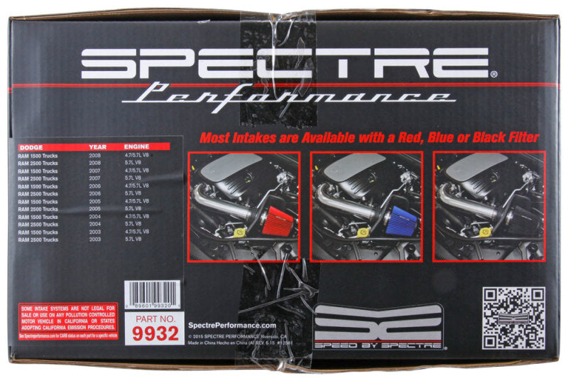 Load image into Gallery viewer, Spectre 03-08 Dodge RAM 1500/2500 V8-4.7/5.7L F/I Air Intake Kit - Clear Anodized w/Red Filter
