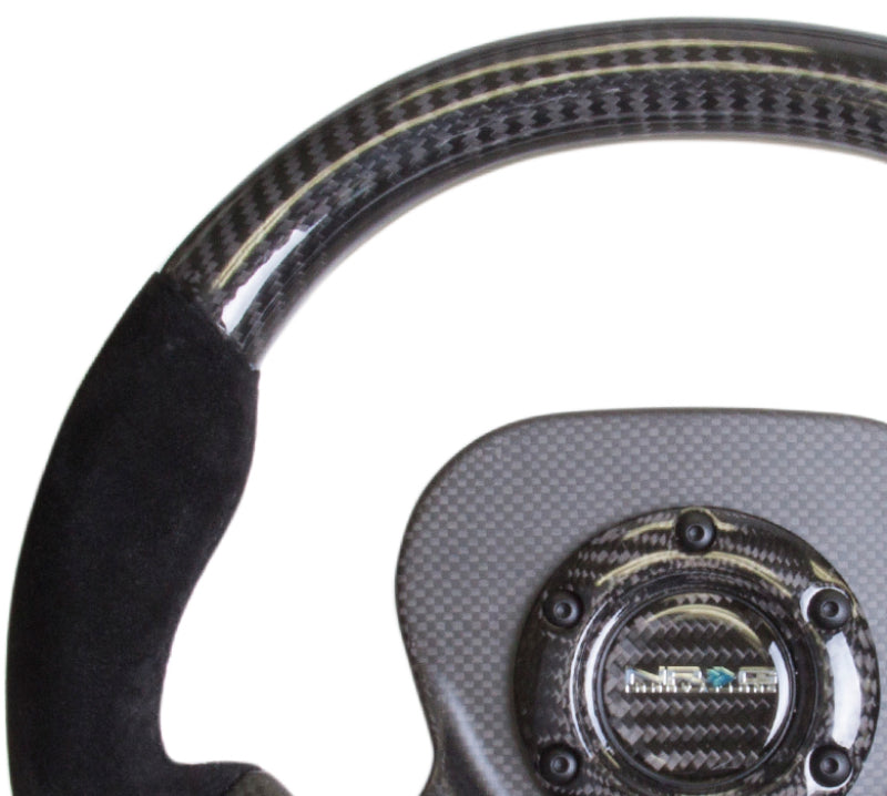 Load image into Gallery viewer, NRG Carbon Fiber Steering Wheel (320mm) CF Center Plate &amp; Two-Tone Carbon w/Suede Trim Handles
