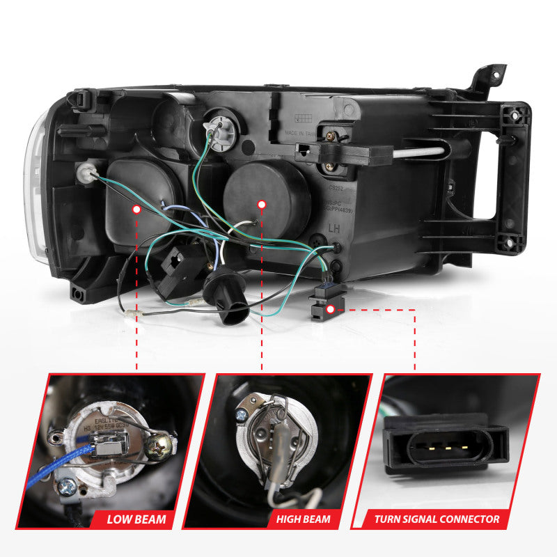 Load image into Gallery viewer, ANZO 2002-2005 Dodge Ram 1500 Projector Headlights w/ Halo Black Clear Amber
