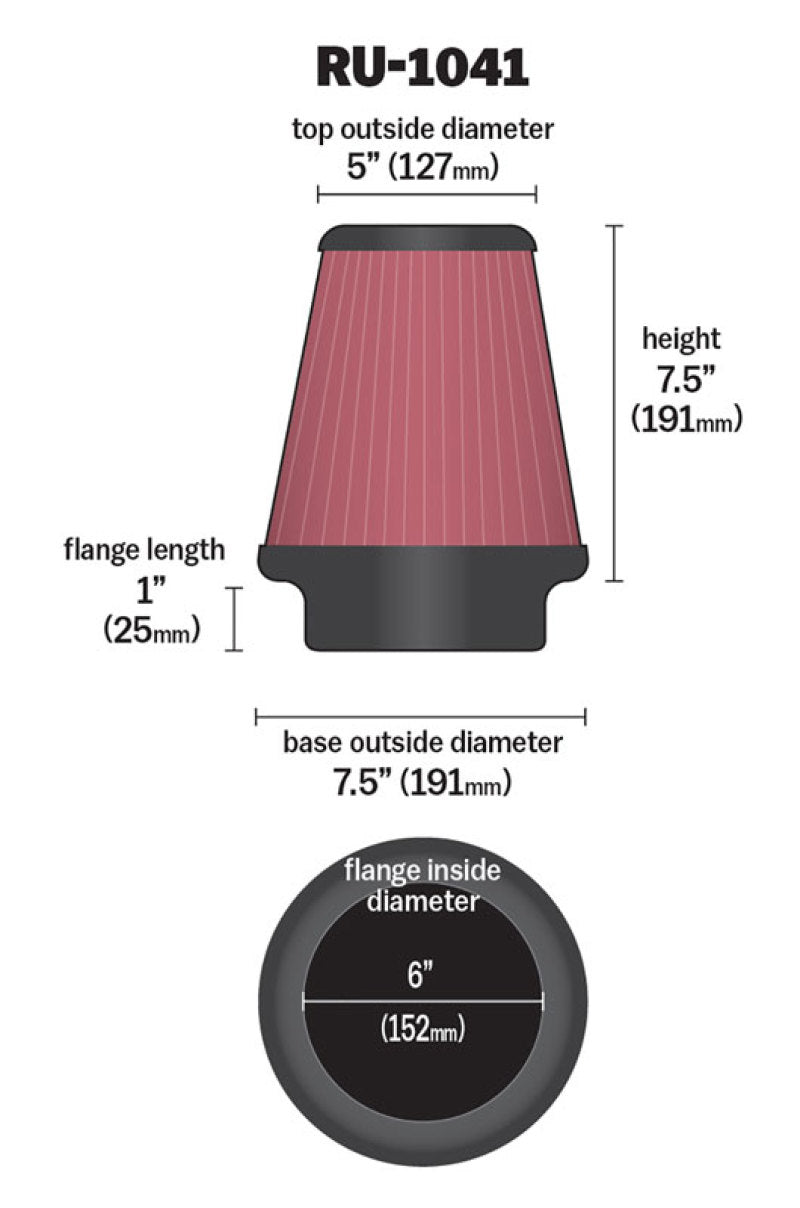 Load image into Gallery viewer, K&amp;N Universal Clamp-On Air Filter 6in FLG / 7-1/2in B / 5in T / 7-1/2in H
