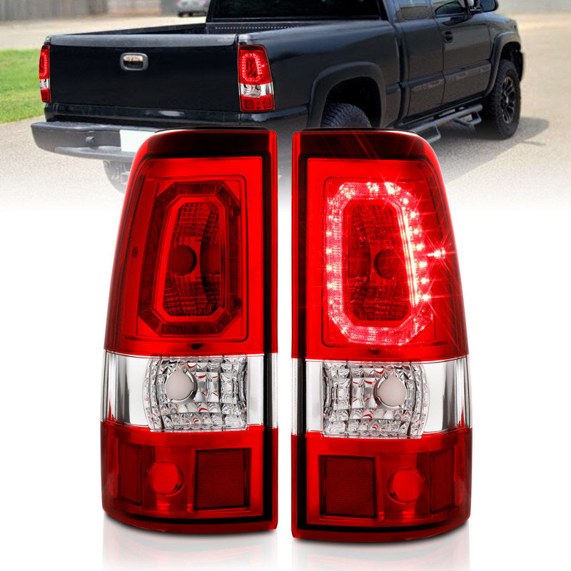 Load image into Gallery viewer, ANZO 2003-2006 Chevy Silverado 1500 LED Taillights Plank Style Chrome With Red/Clear Lens
