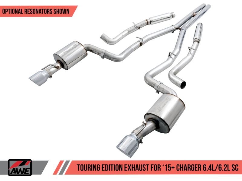 Load image into Gallery viewer, AWE Tuning 2015+ Dodge Charger 6.4L/6.2L SC Non-Resonated Touring Edition Exhaust - Silver Tips
