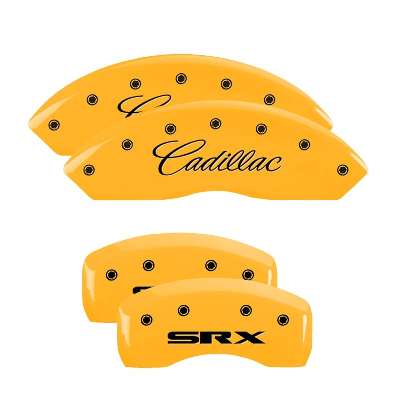 Load image into Gallery viewer, MGP 4 Caliper Covers Engraved Front &amp; Rear GMC Yellow Finish Black Char 2007 GMC Savana 1500
