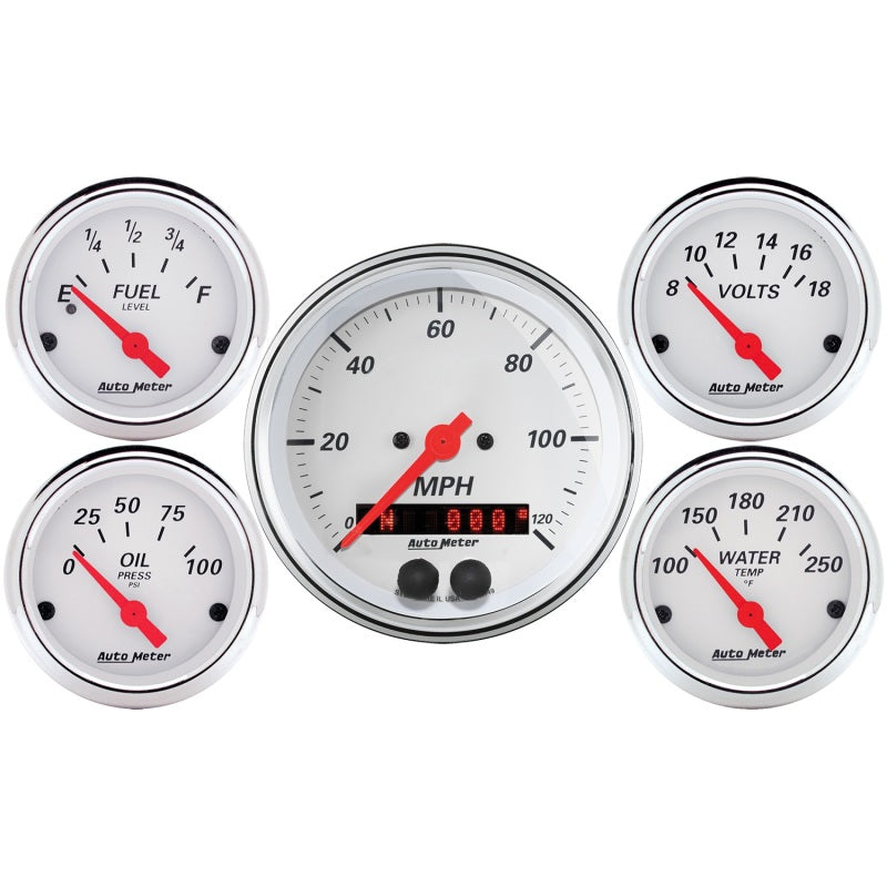 Load image into Gallery viewer, Autometer Arctic White 3-3/8in Electric Speedometer with 2-1/16in Volt/Water/Oil/Fuel
