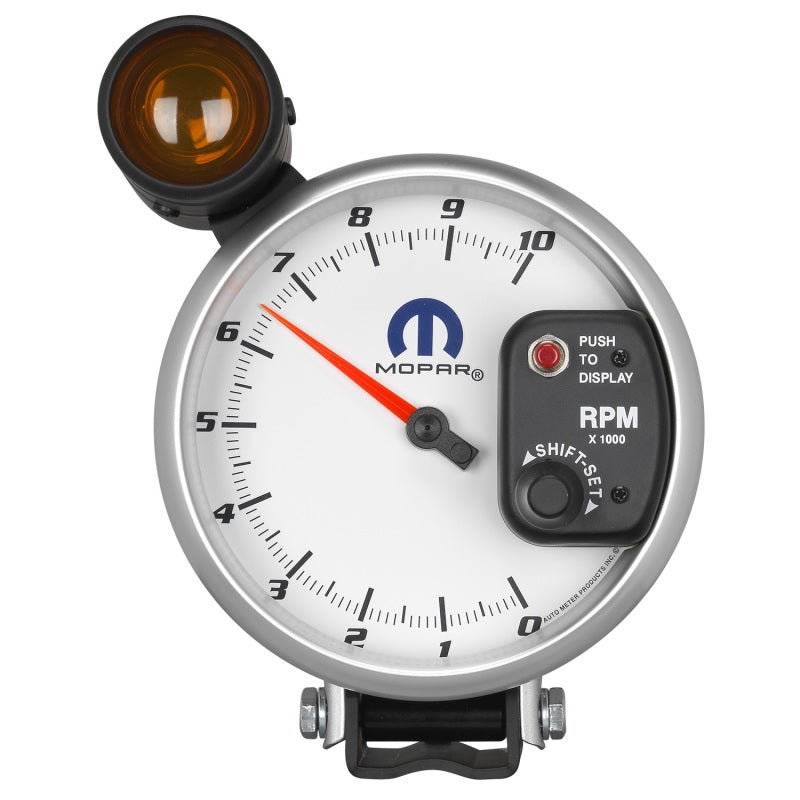 Load image into Gallery viewer, AutoMeter Gauge Tachometer 5in. 10K RPM Pedestal W/ Ext. Shift-Lite White Mopar
