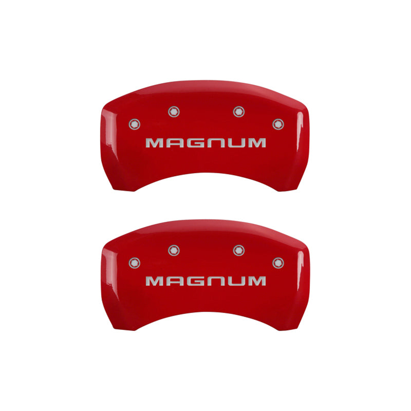 Load image into Gallery viewer, MGP 4 Caliper Covers Engraved Front &amp; Rear Magnum Red finish silver ch
