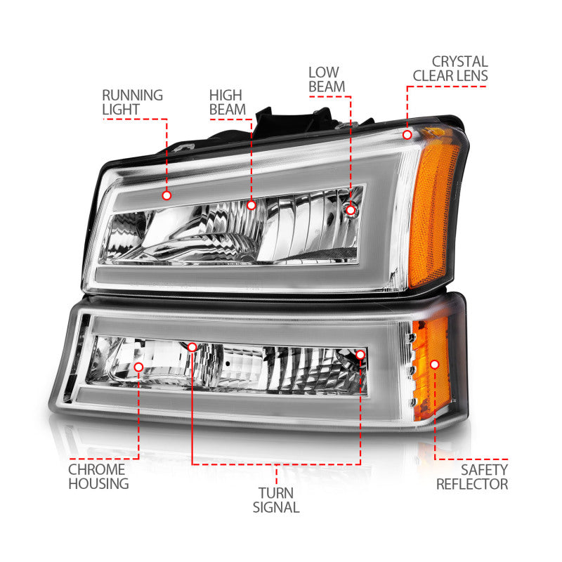 Load image into Gallery viewer, ANZO 2003-2006 Chevrolet Silverado 1500 Crystal Headlights w/ Light Bar Chrome Housing
