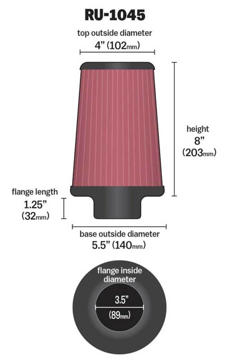 Load image into Gallery viewer, K&amp;N Universal Tapered Filter 3.5in Flange ID x 5.5in Base OD x 4in Top OD x 8in Height
