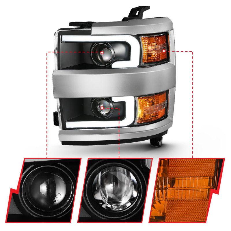 Load image into Gallery viewer, ANZO 2015-2016 Chevrolet Silverado Projector Headlights w/ Plank Style Design Black w/ Amber
