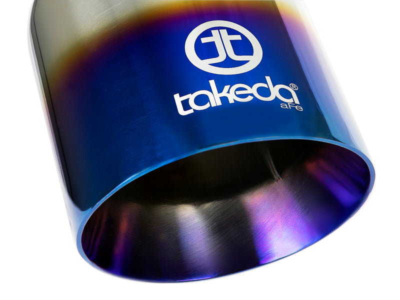Load image into Gallery viewer, aFe Takeda 304 Stainless Steel Clamp-On Exhaust Tip 2.5in Inlet / 4in Outlet - Blue Flame
