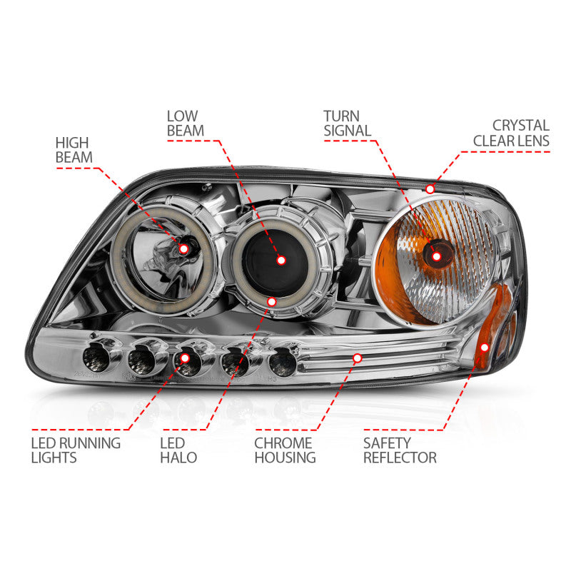Load image into Gallery viewer, ANZO 1997.5-2003 Ford F-150 Projector Headlights w/ Halo Chrome 1pc
