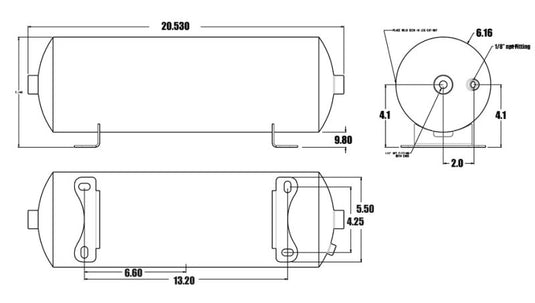 Ridetech Air Tank 2 Gallon Aluminum w/ 2- 1/4in Ports and 1- 1/8in Port
