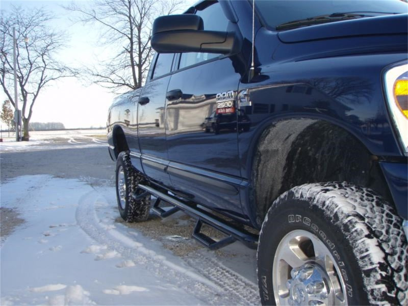 Load image into Gallery viewer, N-Fab Nerf Step 02-08 Dodge Ram 1500/2500/3500 Quad Cab 6.4ft Bed - Gloss Black - Bed Access - 3in
