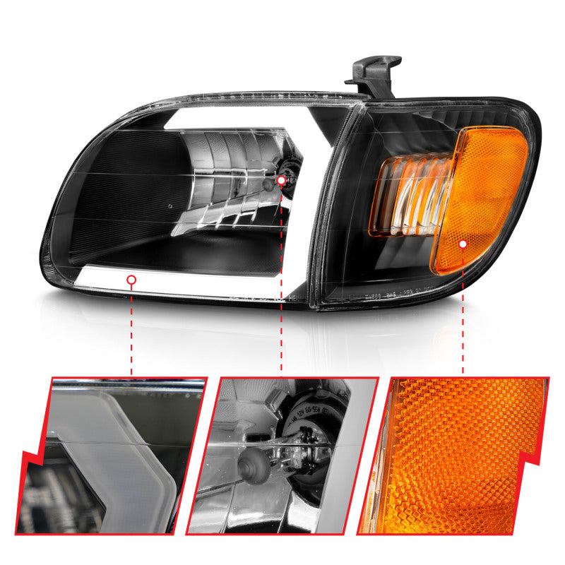 Load image into Gallery viewer, ANZO 00-04 Toyota Tundra (Fits Reg/Acc Cab Only) Crystal Headlights w/Light Bar Black w/Corner Light
