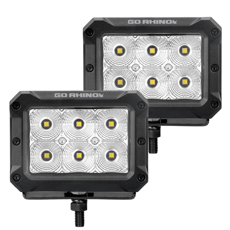 Load image into Gallery viewer, Go Rhino Xplor Bright Series Rectangle LED Flood Light Kit (Surface/Thread Std Mnt) 4x3 - Blk (Pair)

