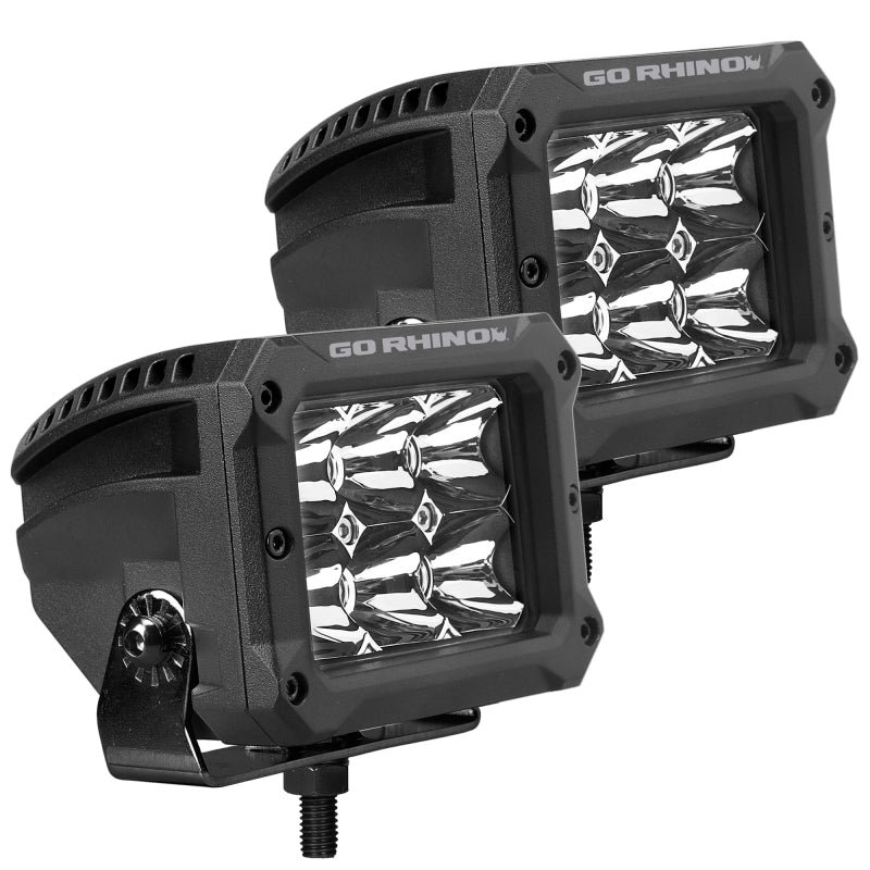 Load image into Gallery viewer, Go Rhino Xplor Bright Series Rectangle LED Spot Light Kit (Surface/Thread Stud Mnt) 4x3 - Blk (Pair)
