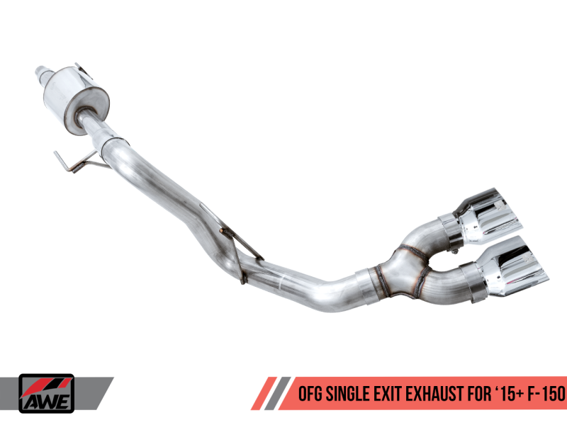 Load image into Gallery viewer, AWE Tuning 2015+ Ford F-150 0FG Single Exit Performance Exhaust System w/4.5in Chrome Silver Tips
