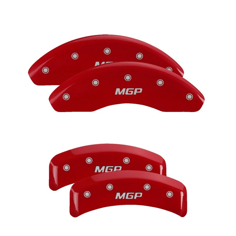 Load image into Gallery viewer, MGP 4 Caliper Covers Engraved Front &amp; Rear MGP Red finish silver ch
