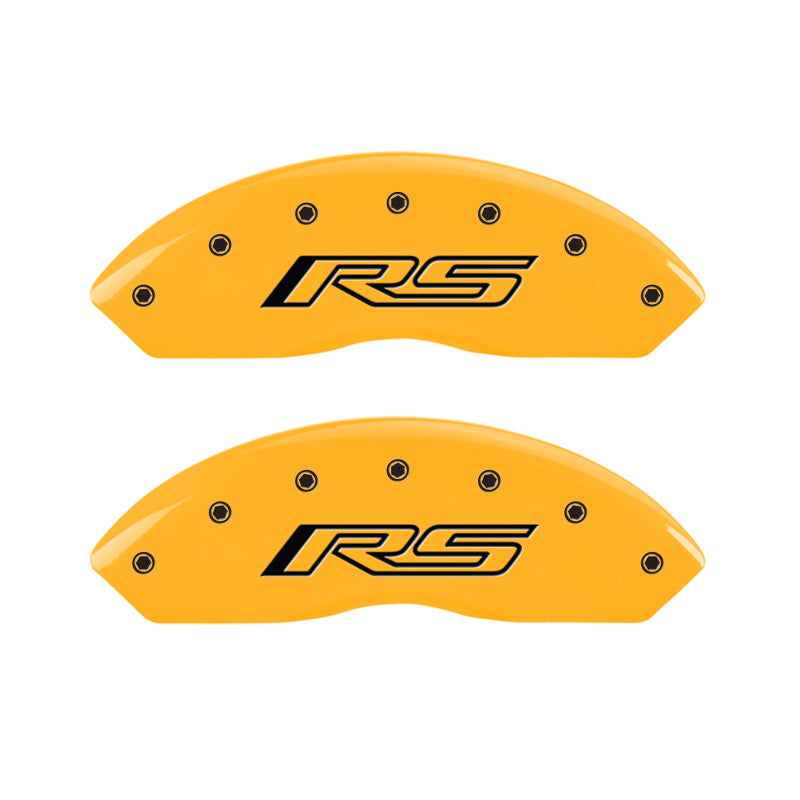 Load image into Gallery viewer, MGP 4 Caliper Covers Engraved Front &amp; Rear Gen 5/RS Yellow finish black ch
