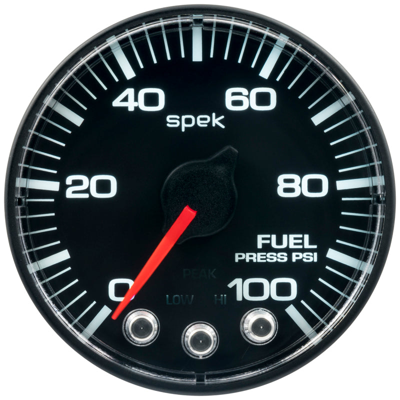 Load image into Gallery viewer, Autometer Spek-Pro Gauge Fuel Press 2 1/16in 100psi Stepper Motor W/Peak &amp; Warn Blk/Blk
