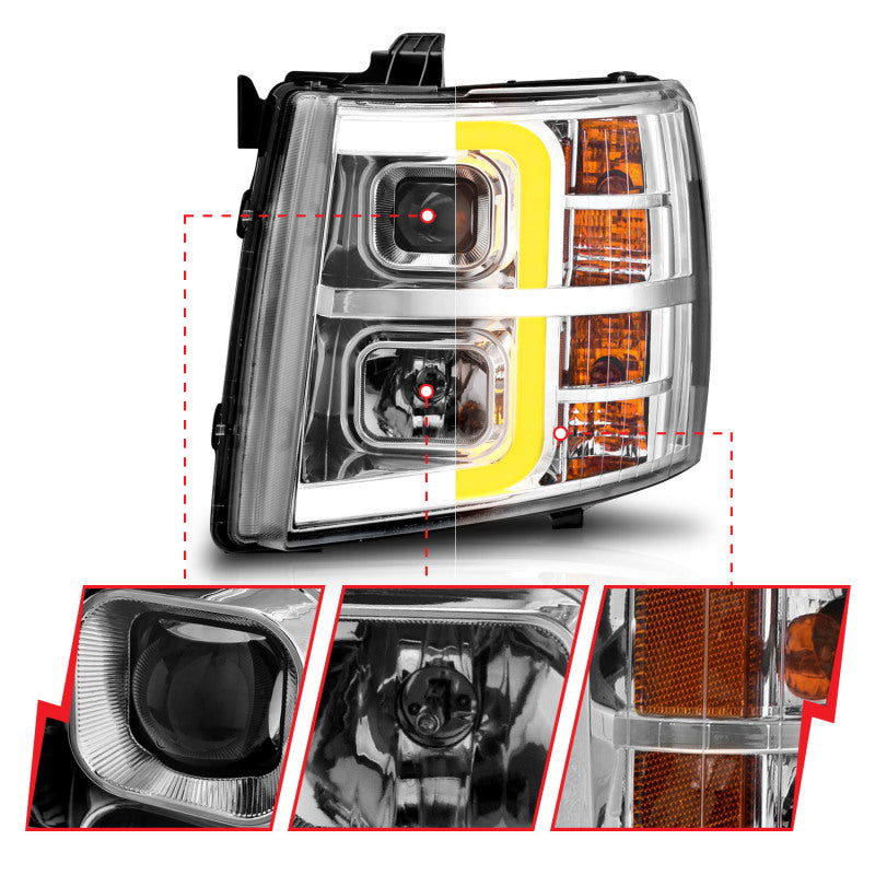 Load image into Gallery viewer, ANZO 2007-2013 Chevrolet Silverado 1500 Projector w/ Light Bar Chrome Housing w/ Sequential
