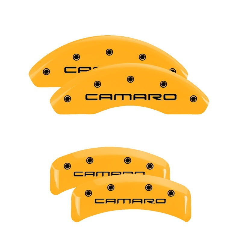Load image into Gallery viewer, MGP 4 Caliper Covers Engraved Front &amp; Rear With stripes/Challenger Red finish silver ch
