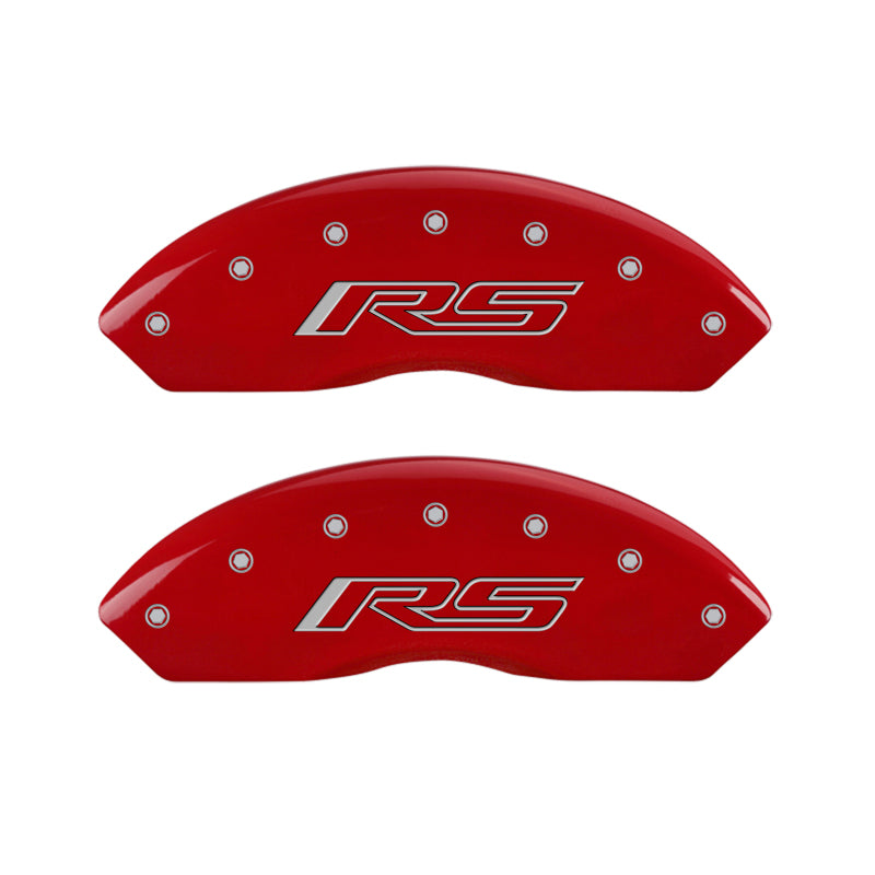 Load image into Gallery viewer, MGP 4 Caliper Covers Engraved Front &amp; Rear Gen 5/RS Red finish silver ch
