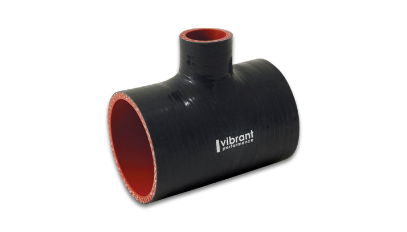 Load image into Gallery viewer, Vibrant 4 Ply Reinforced Silicone T Adapter - 3in Outlet ID x 4in OAL x 1in Branch ID (BLACK)
