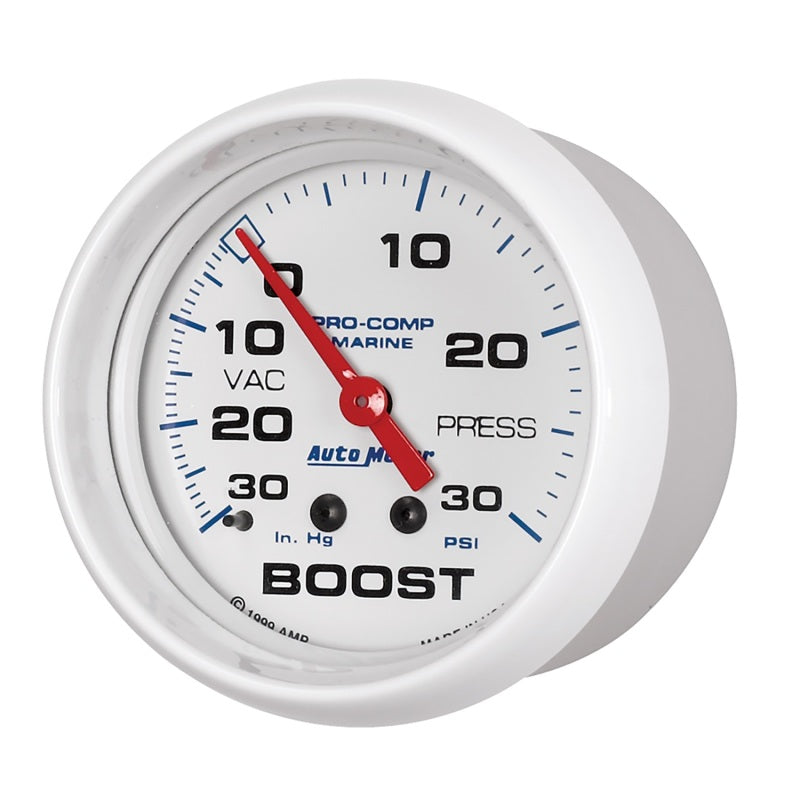 Load image into Gallery viewer, Autometer Marine White Gauge 2-5/8in Mechanical Vacuum/Boost Gauge 30INHG-30PSI
