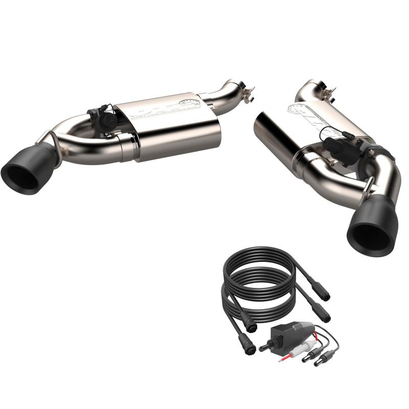 Load image into Gallery viewer, 2016-2024 Chevrolet Camaro SS  QTP Screamer Axle Back Dual Tip Bumper Black Tips
