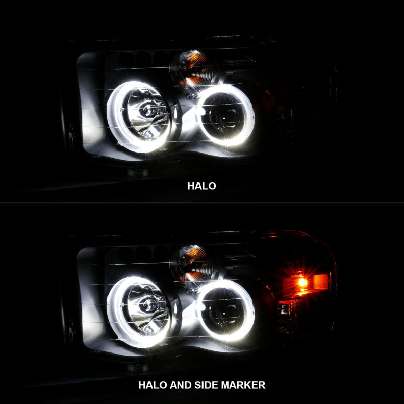 Load image into Gallery viewer, ANZO 2002-2005 Dodge Ram 1500 Projector Headlights w/ Halo Black Clear Amber
