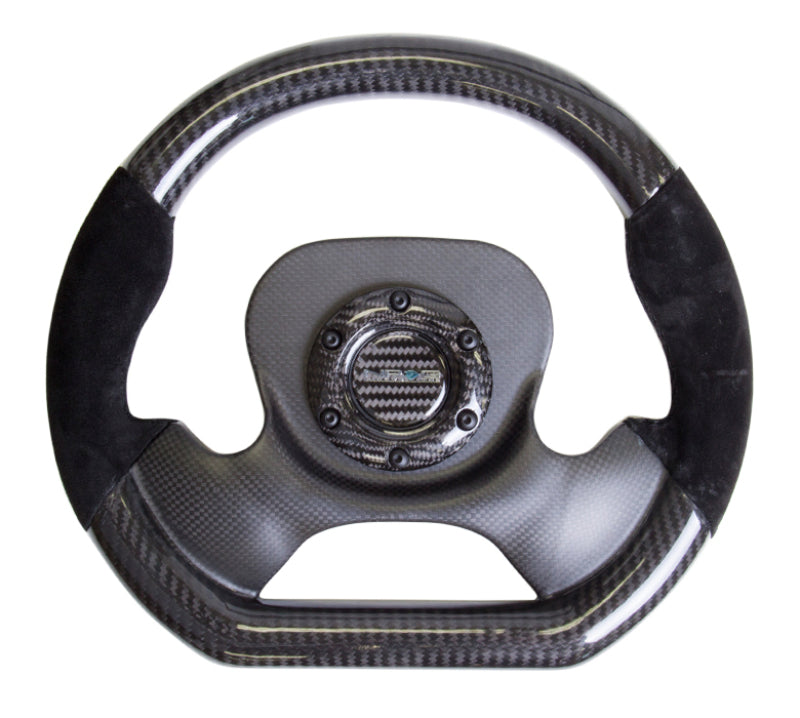 Load image into Gallery viewer, NRG Carbon Fiber Steering Wheel (320mm) CF Center Plate &amp; Two-Tone Carbon w/Suede Trim Handles
