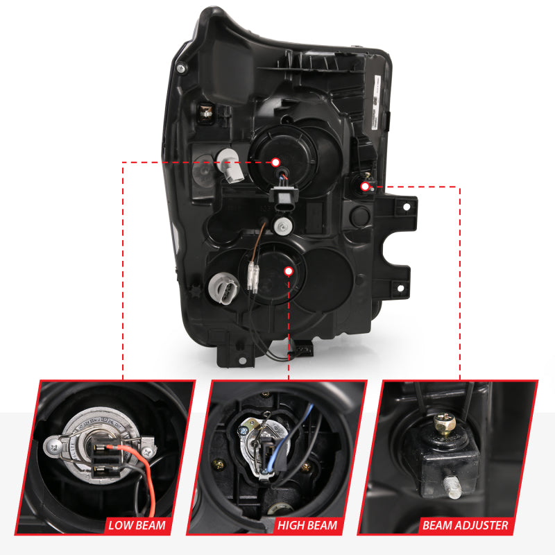 Load image into Gallery viewer, ANZO 2011-2016 Ford F250 Projector Headlights w/ Plank Style Switchback Black w/ Amber
