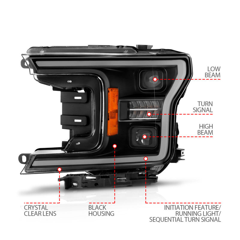 Load image into Gallery viewer, ANZO 18-20 Ford F-150 (w/o Fctry LED) Full LED Proj Headlights w/Light Bar Swtchbk Seq. Black w/Init
