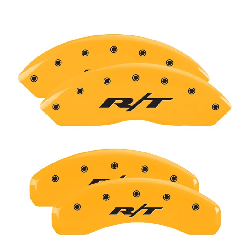 Load image into Gallery viewer, MGP 4 Caliper Covers Engraved Front &amp; Rear Avalanche style/SS Yellow finish black ch
