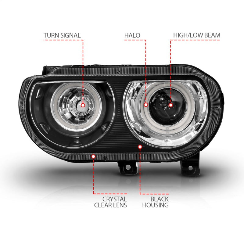 Load image into Gallery viewer, ANZO 2008-2014 Dodge Challenger Projector Headlights w/ Halo Black (CCFL)
