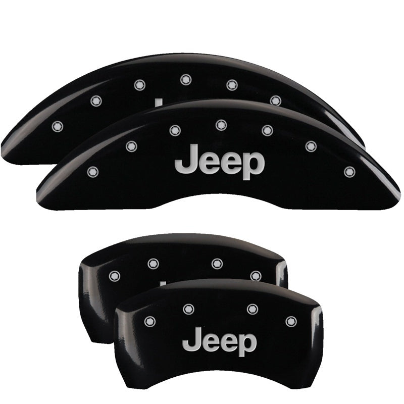 Load image into Gallery viewer, MGP 4 Caliper Covers Engraved Front &amp; Rear JEEP Black finish silver ch
