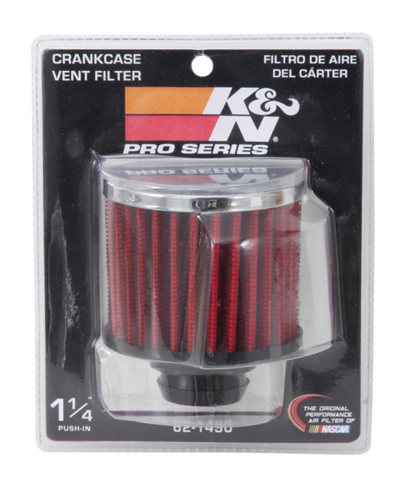 Load image into Gallery viewer, K&amp;N Rubber Base Chrome Top Push-In Crankcase Vent Filter 3in OD x 2-1/2in H.
