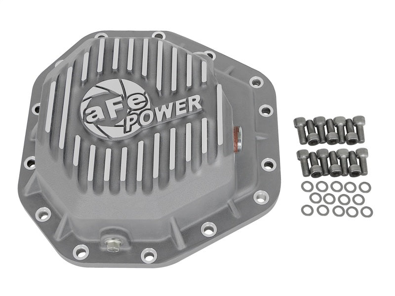 Load image into Gallery viewer, aFe Power Street Ser Rear Diff Cover Raw w/Mach Fin 2017 Ford Diesel Trucks V8-6.7L(td) Dana M275-14
